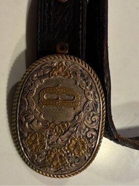 El Arturo Vintage Crumrine Ornate Heavy Silver Over Bronze Belt w/Buckle 4.25 In